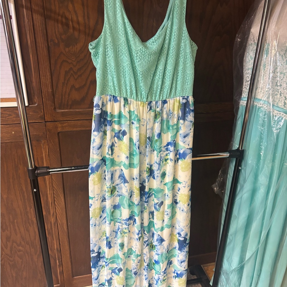 Love Reign Aqua and Floral Maxi Dress